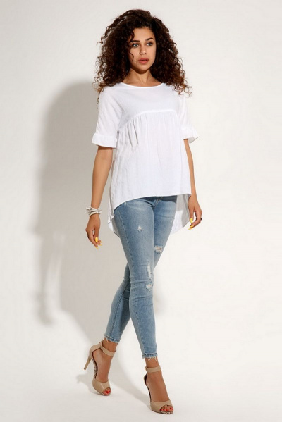 Белая блуза с воротником-лодочкой и укороченным рукавом Панда 10740w белый - фото 1