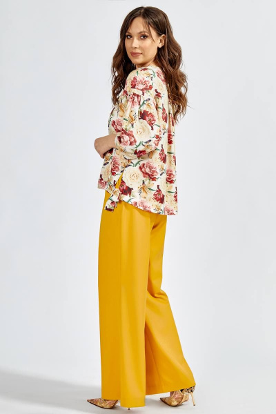 Брюки-палаццо с заутюженными стрелками и декоративными карманами Teffi Style L-1643 горчичный - фото 4