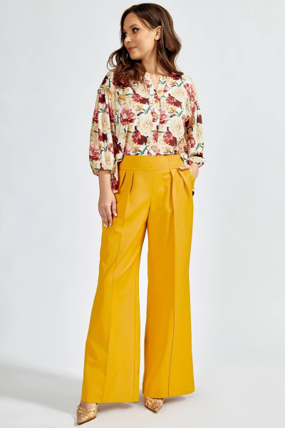 Брюки-палаццо с заутюженными стрелками и декоративными карманами Teffi Style L-1643 горчичный - фото 2