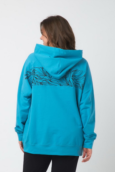 Толстовка прямого силуэта из трикотажа с капюшоном FORMAT 13248 аква - фото 2