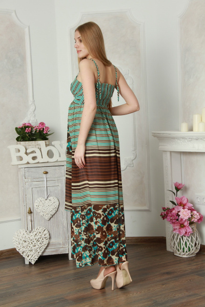 Круглогодичный шифоновый сарафан с подкладкой и поясом Lucky mum 1125 бирюза - фото 2