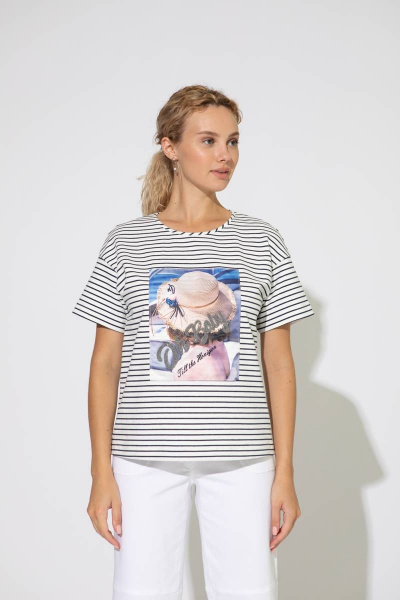 Летний джемпер из хлопка с полосками и коротким рукавом Femme & Devur 30567 1.54F(170) - фото 1
