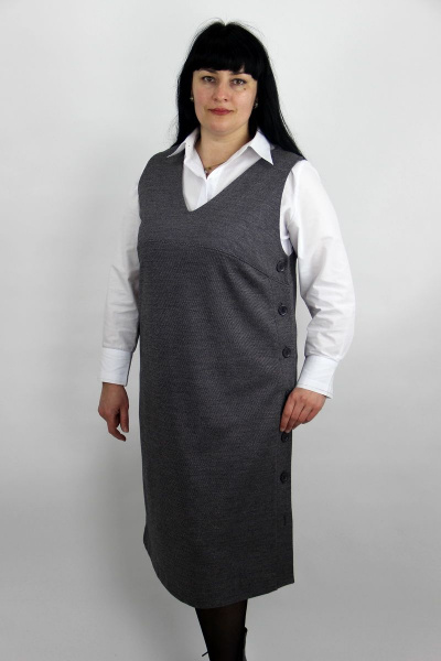 Сарафан прямой силуэт нагрудные вытачки на пуговицах Полесье С4408-21 1С1343-Д43 164 антрацит - фото 1
