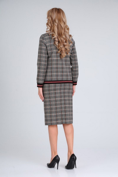 Костюм 2-ка жакет и юбка с застежкой на молнии Gamma Gracia 167 темно-серый-клетка - фото 2
