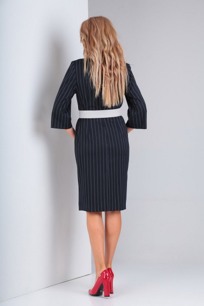 Деловое платье с отрезной талией, бантом и полоской Gamma Gracia 328 чернильный-полоска - фото 3