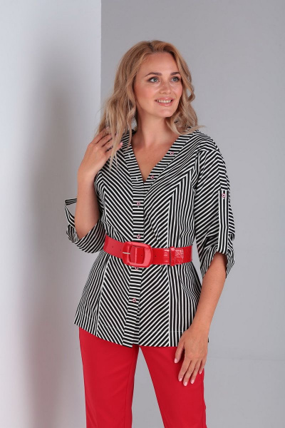 Блуза, брюки Gamma Gracia 384 красный-черный-белая-полоска - фото 2