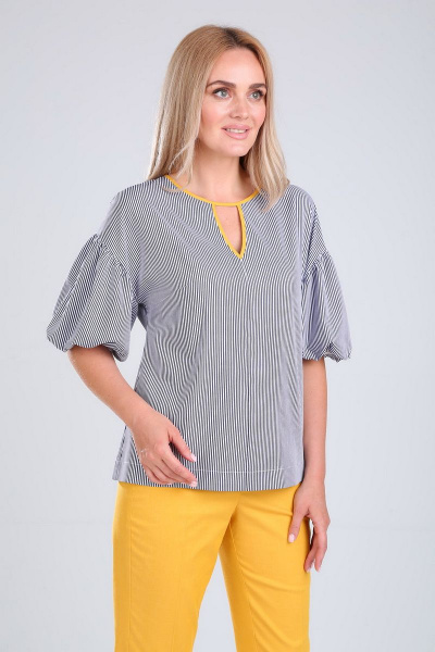 Блуза и брюки из хлопка с вырезом капелька Gamma Gracia 474 медовый-белый-синяя-полоса - фото 3