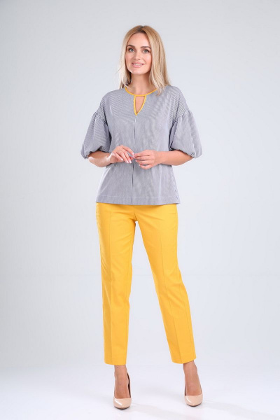 Блуза и брюки из хлопка с вырезом капелька Gamma Gracia 474 медовый-белый-синяя-полоса - фото 1