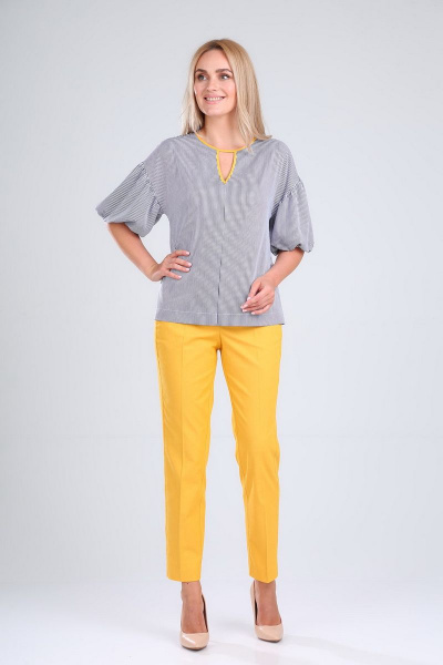 Блуза и брюки из хлопка с вырезом капелька Gamma Gracia 474 медовый-белый-синяя-полоса - фото 2