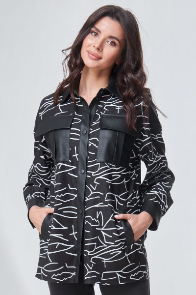 Блуза с экокожей и классическими карманами Angelina & Сompany 695 - фото 4