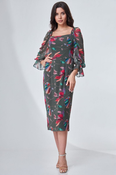 Платье приталенного силуэта с принтом и разрезом ANIDEN 698 - фото 1
