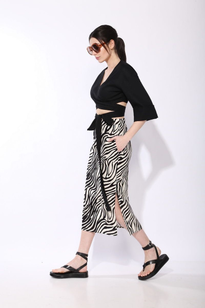 Белая укороченная блуза-кематон с поясом SILVERSPICE S-6204 - фото 6