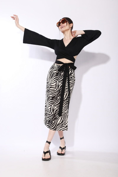 Белая укороченная блуза-кематон с поясом SILVERSPICE S-6204 - фото 5