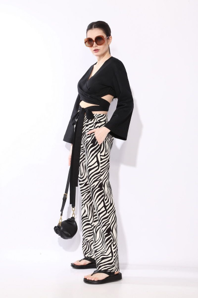 Белая укороченная блуза-кематон с поясом SILVERSPICE S-6204 - фото 2