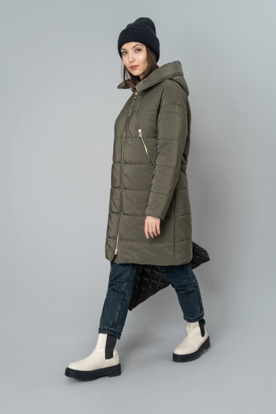 Зеленое пальто на каждый день из плащёвой ткани Elema 5-10815-2-170 хаки - фото 5