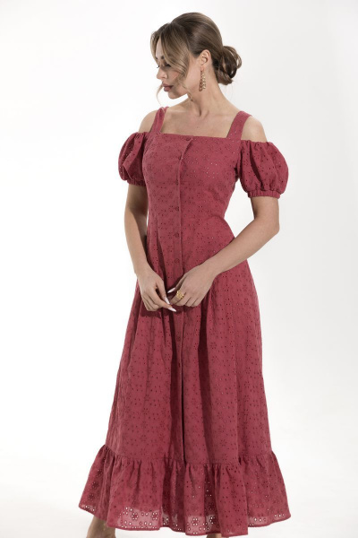 Платье короткое из хлопка с рельефами и сборками Golden Valley 4826 красный - фото 2