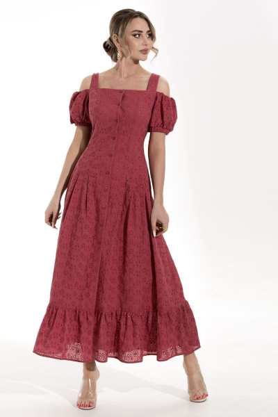 Платье короткое из хлопка с рельефами и сборками Golden Valley 4826 красный - фото 1