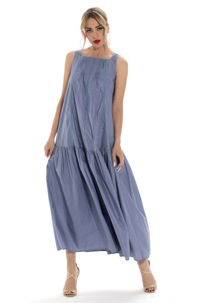 Платье летнее из хлопка с кружевом и защипами по горловине Golden Valley 4821 голубой - фото 1