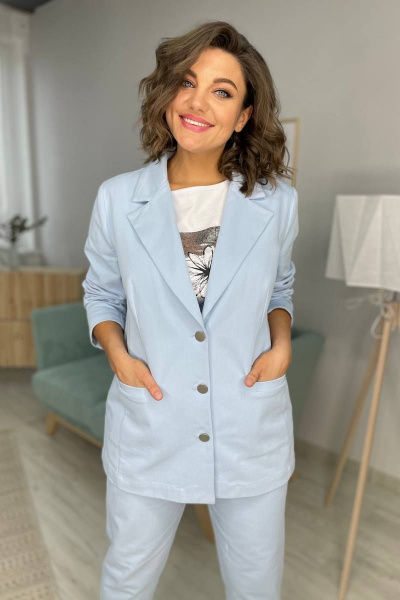 Полуприлегающие джинсовые жакет и брюки из джинса Rumoda 2072 голубой - фото 3