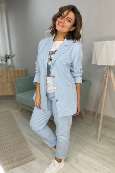Костюм 2-ка из джинсовой ткани: жакет и брюки Rumoda 2073 голубой - фото 7