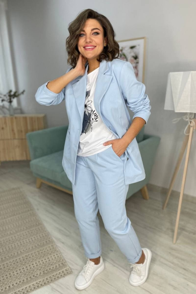 Костюм 2-ка из джинсовой ткани: жакет и брюки Rumoda 2073 голубой - фото 5