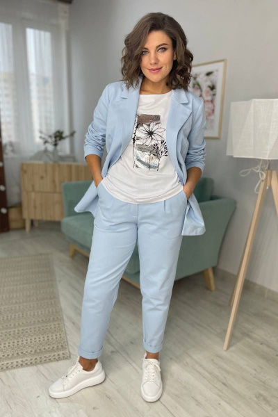Костюм 2-ка из джинсовой ткани: жакет и брюки Rumoda 2073 голубой - фото 4