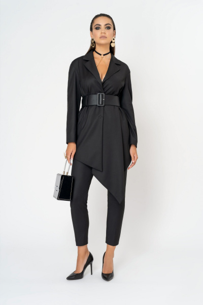 Черный жакет из текстиля для делового и повседневного стиля Elema 1К-10862-1-164 чёрный - фото 1