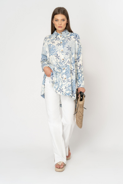 Блуза леновая на каждый день с длинным рукавом Elema 2К-11650-1-164 принт - фото 1