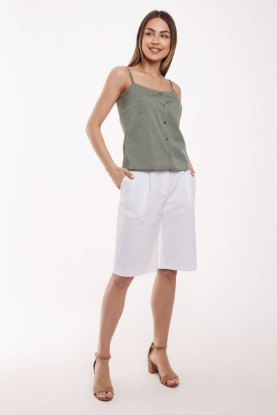 Шорты летние из хлопка с защипами и кокетками Madech 20161 белый - фото 6