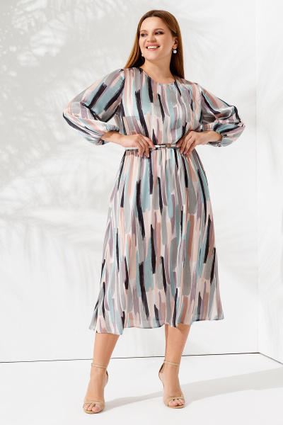 Стильное летнее платье с длинным рукавом и поясом Панда 87680w мультиколор - фото 1