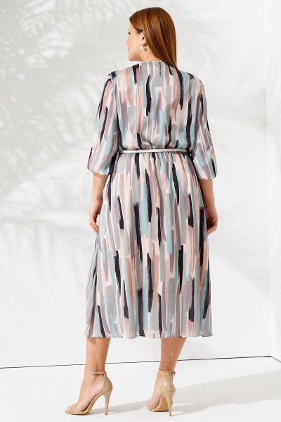 Стильное летнее платье с длинным рукавом и поясом Панда 87680w мультиколор - фото 2