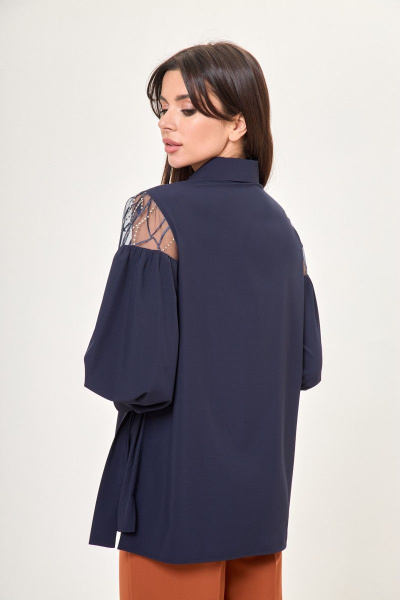 Бежевое платье с сборками и каплевым вырезом Anelli 997 синий - фото 7