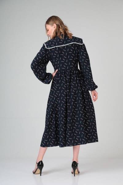 Платье из вискозы с талиевыми выточками и рюшей SandyNa 130113 синий_спички - фото 8