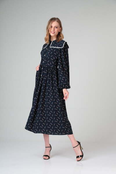 Платье из вискозы с талиевыми выточками и рюшей SandyNa 130113 синий_спички - фото 6