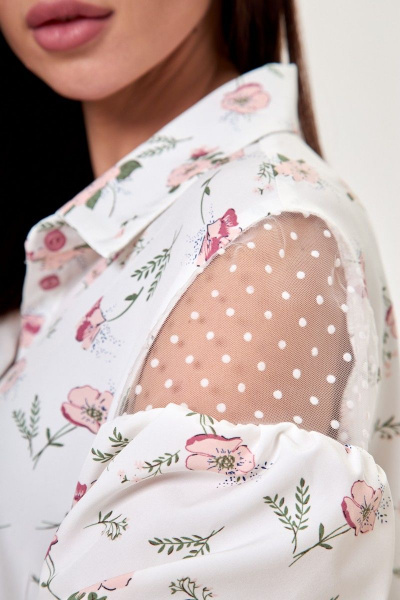 Белая блуза с кружевными рукавами и воротником Anelli 997 белый+цветы_жасмин - фото 7
