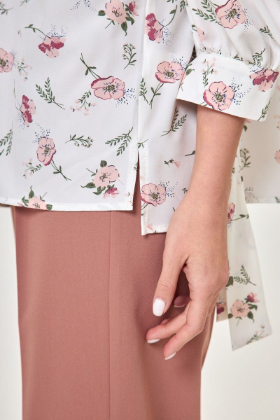 Белая блуза с кружевными рукавами и воротником Anelli 997 белый+цветы_жасмин - фото 6