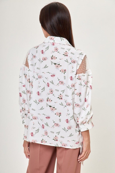 Белая блуза с кружевными рукавами и воротником Anelli 997 белый+цветы_жасмин - фото 5