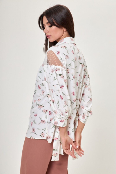 Белая блуза с кружевными рукавами и воротником Anelli 997 белый+цветы_жасмин - фото 4