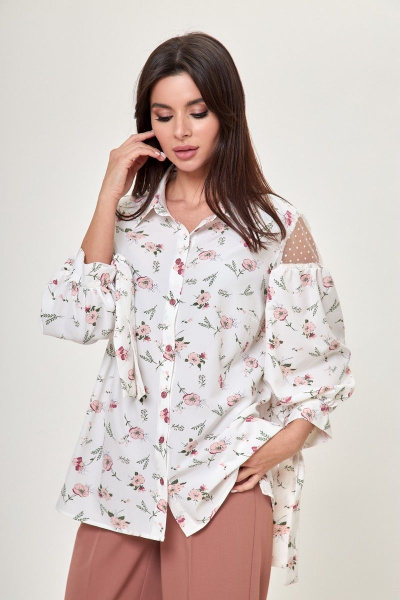 Белая блуза с кружевными рукавами и воротником Anelli 997 белый+цветы_жасмин - фото 3