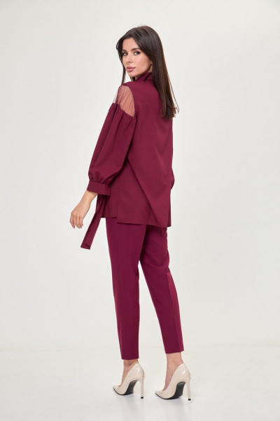 Блуза приталенная с кружевными вставками и полоской Anelli 997 бордо - фото 6