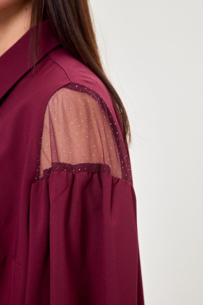 Блуза приталенная с кружевными вставками и полоской Anelli 997 бордо - фото 2