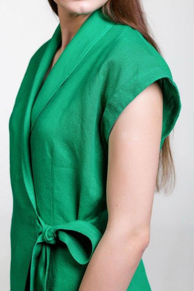 Деловой летний костюм из льна жакет и брюки палаццо с резинкой Atelero 1001 зеленый - фото 9