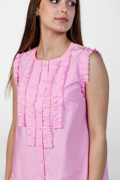 Розовое платье с рюшами и коротким рукавом Atelero 1003 розовый - фото 6