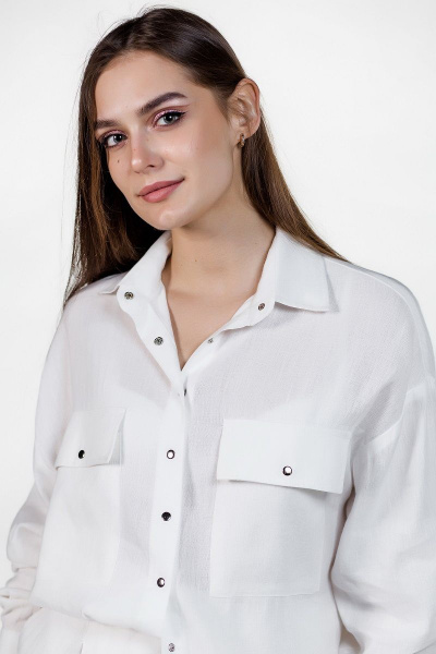 Летняя льняная рубашка из умягченного льна с отделочными карманами Atelero 1009 белый - фото 5