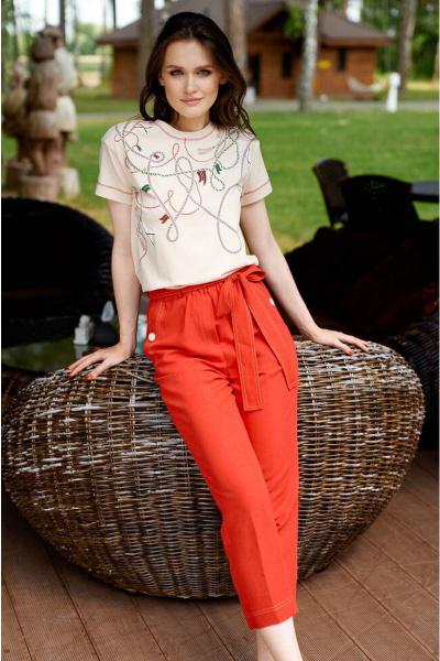 Укороченные брюки из вискозы с резинкой для повседневных образов Nelva 3729 красный - фото 1