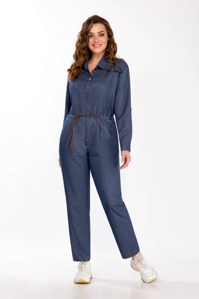 Комбинезон джинсовый с рельефами и воротником LaKona 11438 синий - фото 2