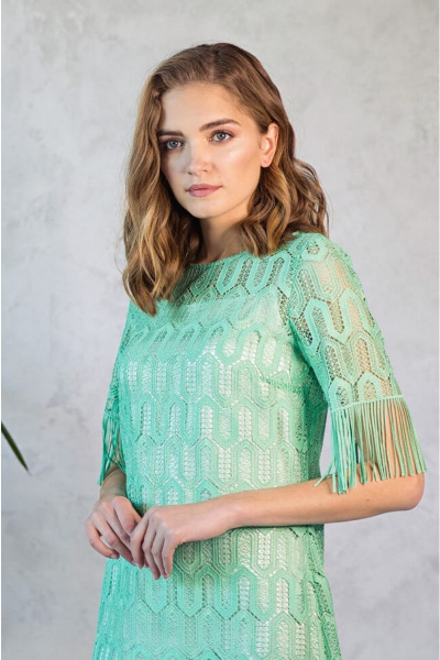 Платье из кружевного полотна с бахромой до колен Nelva 51145 мятный - фото 4