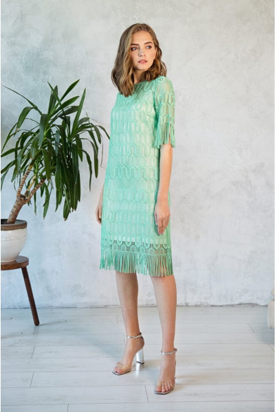Платье из кружевного полотна с бахромой до колен Nelva 51145 мятный - фото 3