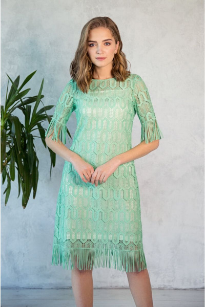 Платье из кружевного полотна с бахромой до колен Nelva 51145 мятный - фото 1