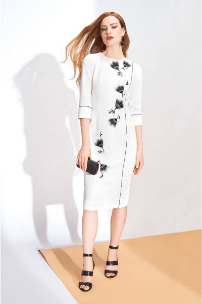 Платье из фактурного полотна с вышивкой и пайетками Nelva 51170 молочный - фото 1